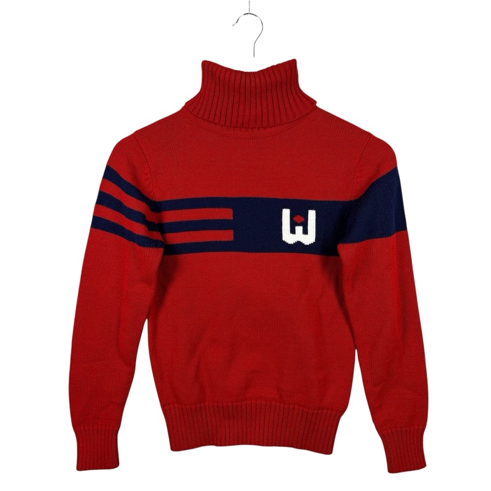 Vintage Wrangler Turtleneck Sweater Women's Sz 1 in Red, Navy Blue - Retro, RARE